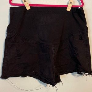 Black denim maternity shorts